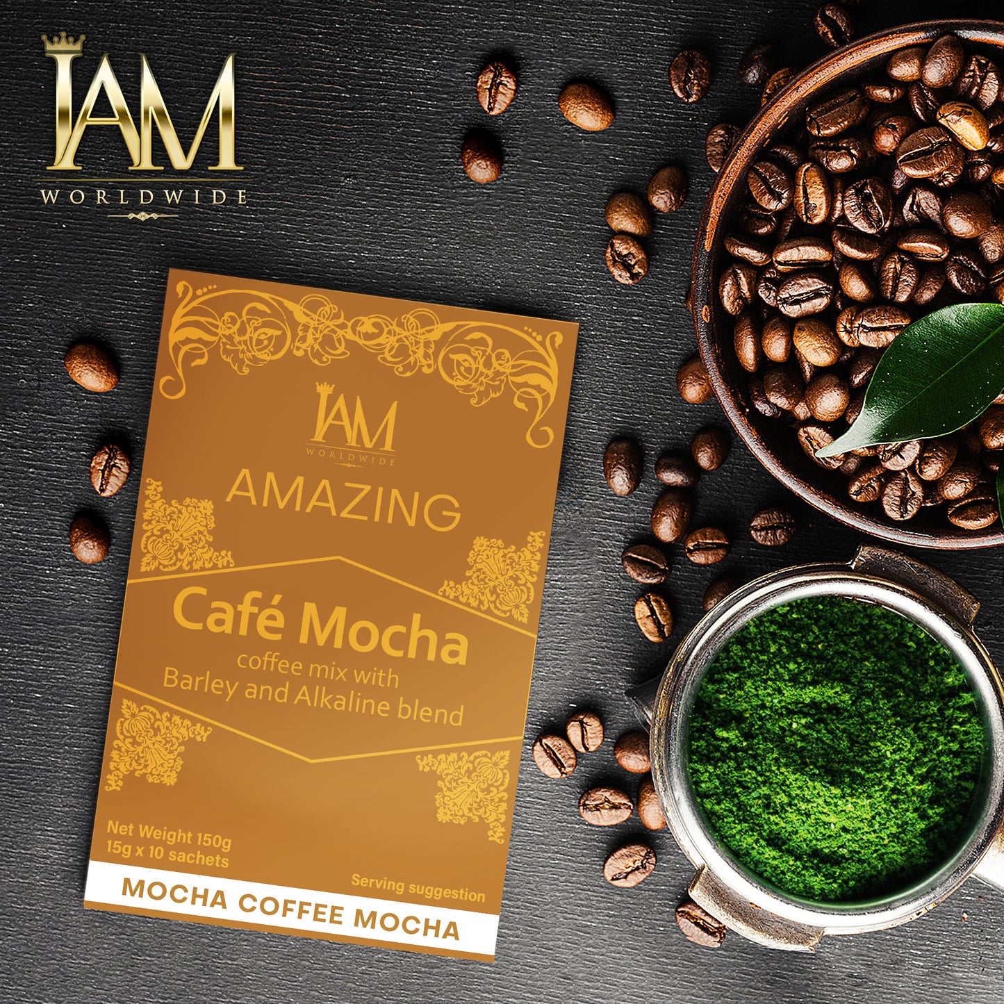 IAM Worldwide Coffee Mocha with Barley and Alkaline - 10 Sachets per Box